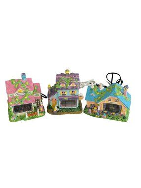 Vintage Easter Village Lighted Ceramic Houses Set 3 Ducky’s Diner Train Station